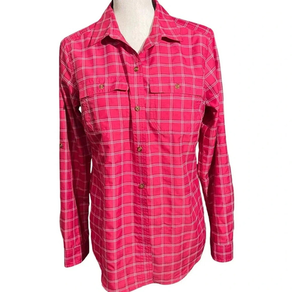 Eddie bauer classic fit pink plaid collared button up women’s medium - Picture 1 of 12